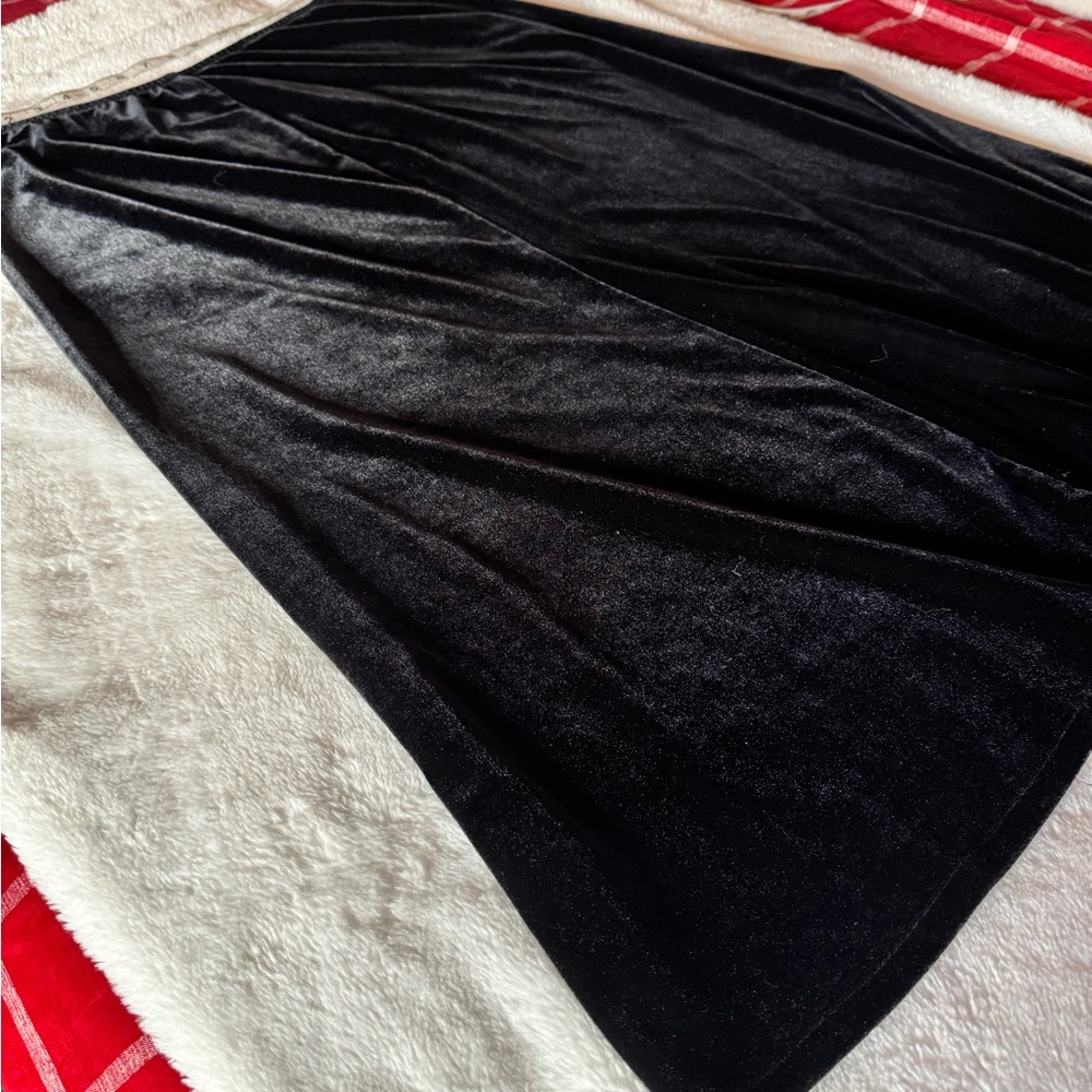 Vintage Black Velour Maxi Skirt | 90s Velvet A-Line Long Skirt Holiday Glam - Picture 4 of 11